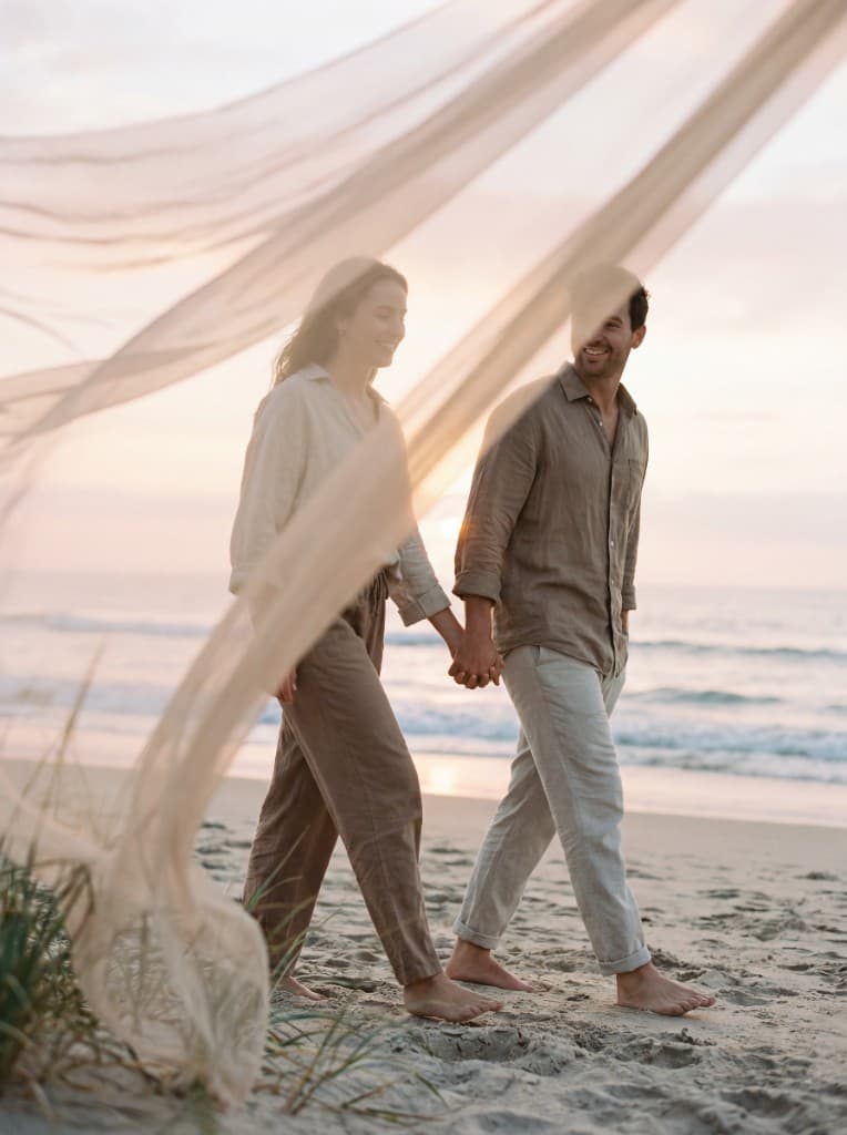Couple walking on the beach