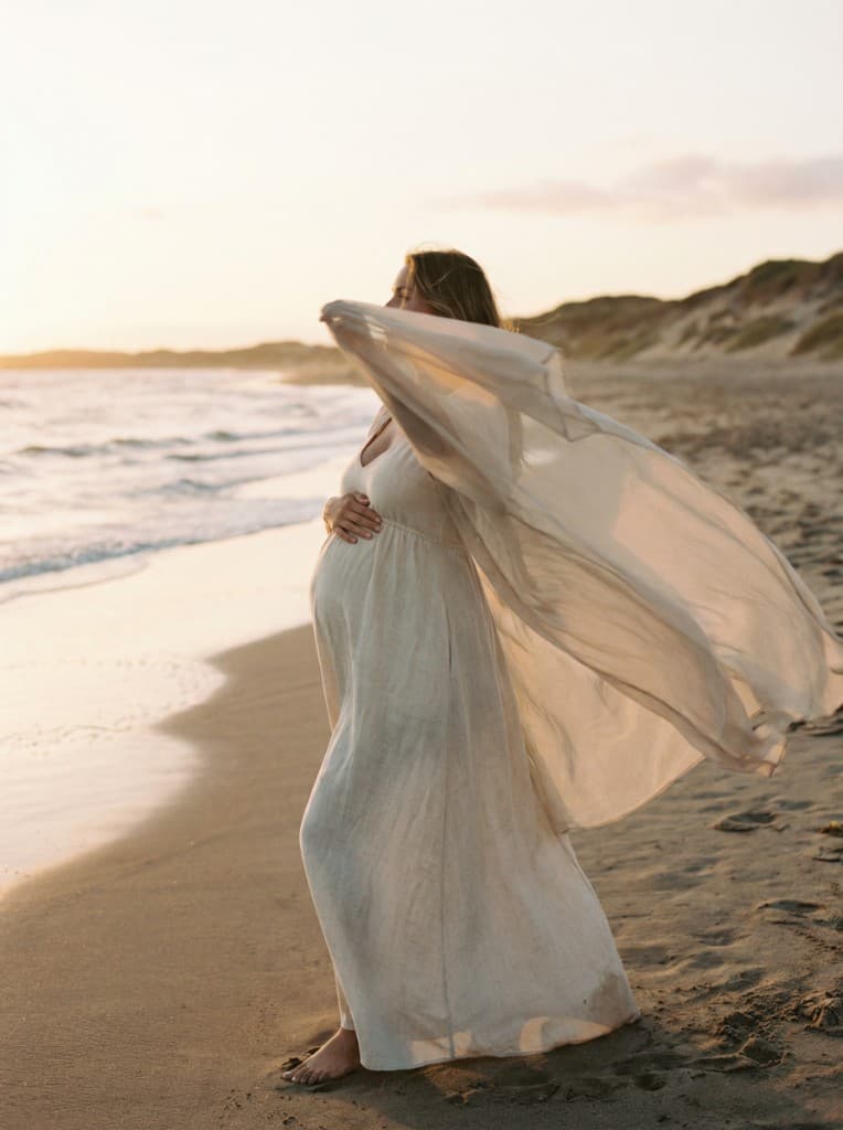 Woman on beach at sunset